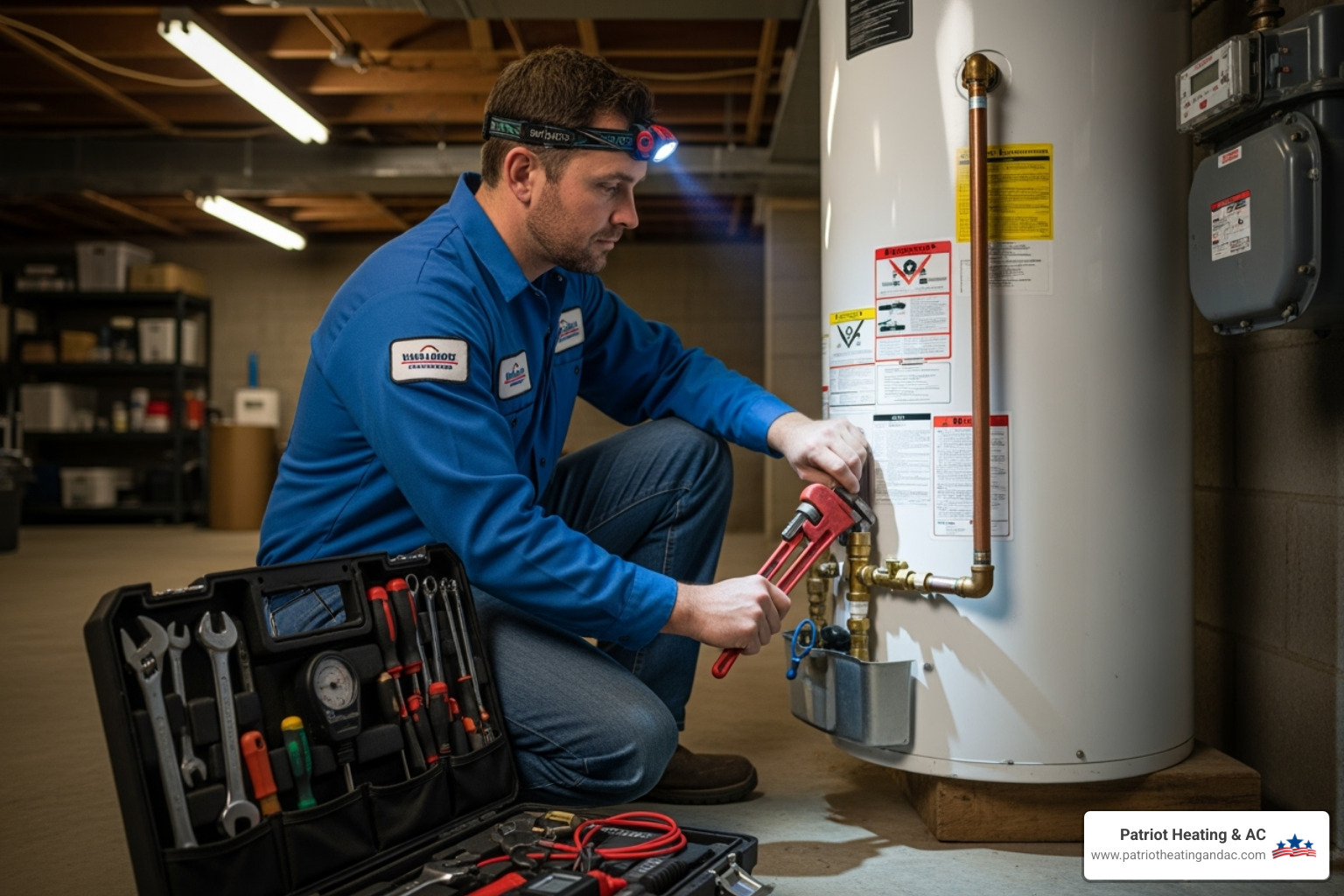 licensed technician servicing gas water heater - gas water heater repair